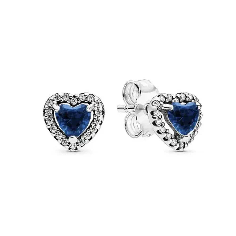 2025 Orecchini originali in pietra a forma di cuore bianco rosa, blu, rosso, verde, orecchino di perla con fiocco di neve, gioielli in argento s925 con fascino femminile