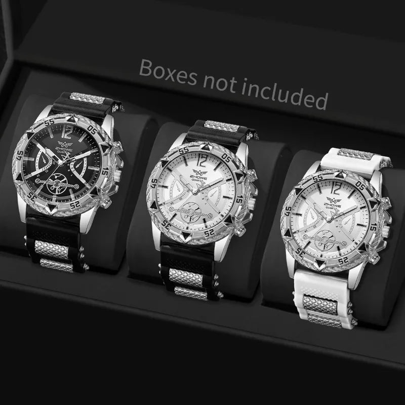Set di 3 orologi sportivi da uomo alla moda, orologi da polso da uomo con quadrante grande e cinturino in silicone, Reloj Hombre (senza scatola)