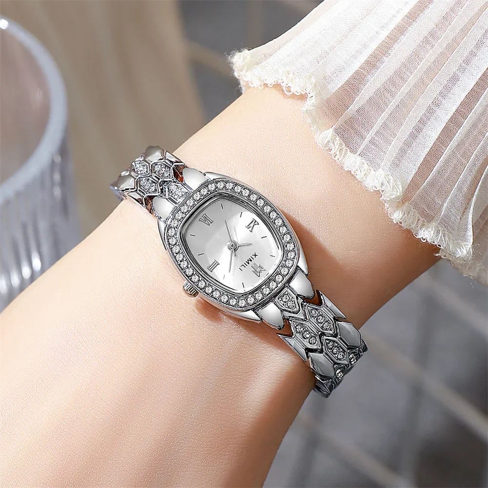 Orologio al quarzo moda donna placcato oro di lusso Semplice cinturino con fibbia di qualità per orologio da lavoro in acciaio inossidabile a forma di botte di Roma