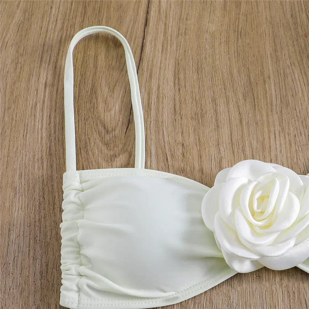 Costume da Bagno Sexy con Fiori e Fascia, Bikini a Perizoma 2025, Costumi da Bagno Donna con Lacci, Set Bikini Brasiliano, Biquini Mujer