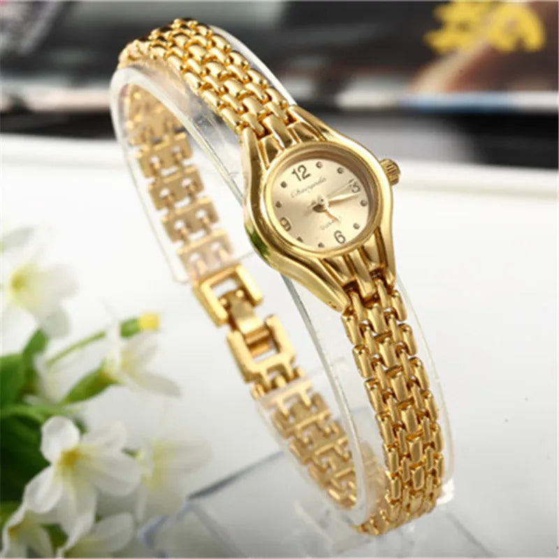 Orologio da polso dorato per donna Orologio da polso da donna di lusso con quadrante piccolo Orologio da donna al quarzo elegante in acciaio Regalo di moda reloj mujer