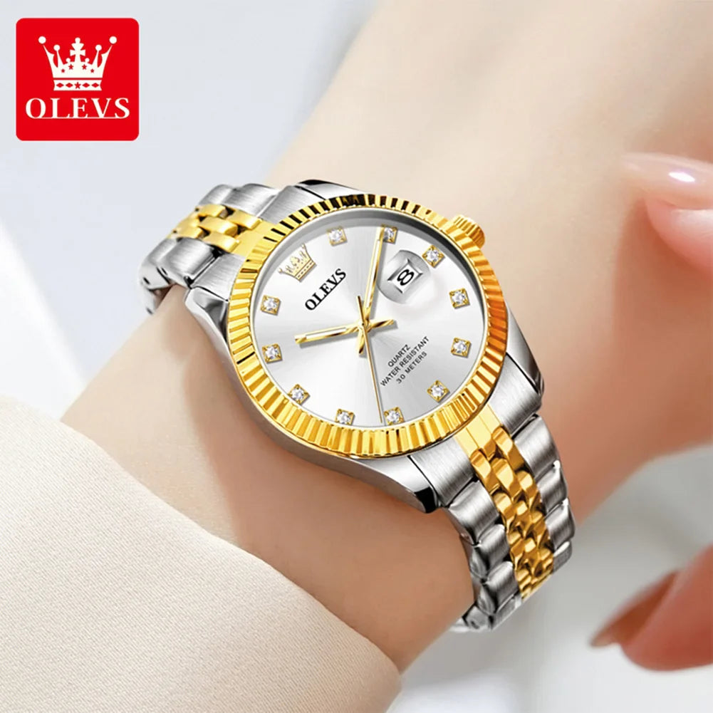 OLEVS 3705 Orologio da donna 30M Orologio al quarzo con data impermeabile per donna Orologio da donna di lusso con scala di diamanti a specchio ad alta durezza