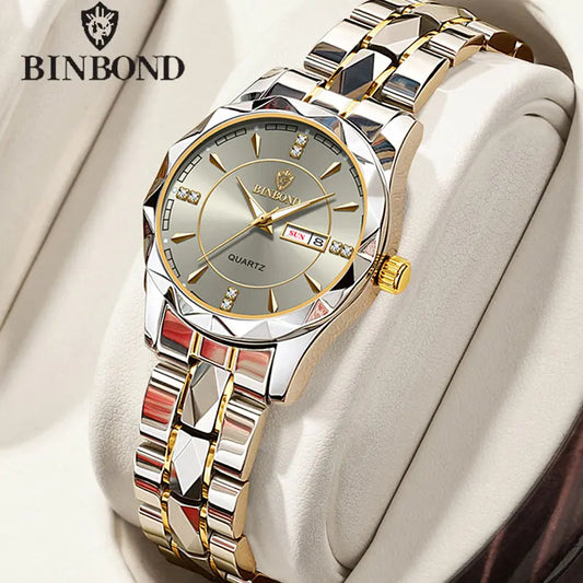 BINBONG Orologi da donna Orologio al quarzo da donna di moda di lusso Orologio da polso in acciaio inossidabile con data luminosa impermeabile Regalo per gli amanti della fidanzata