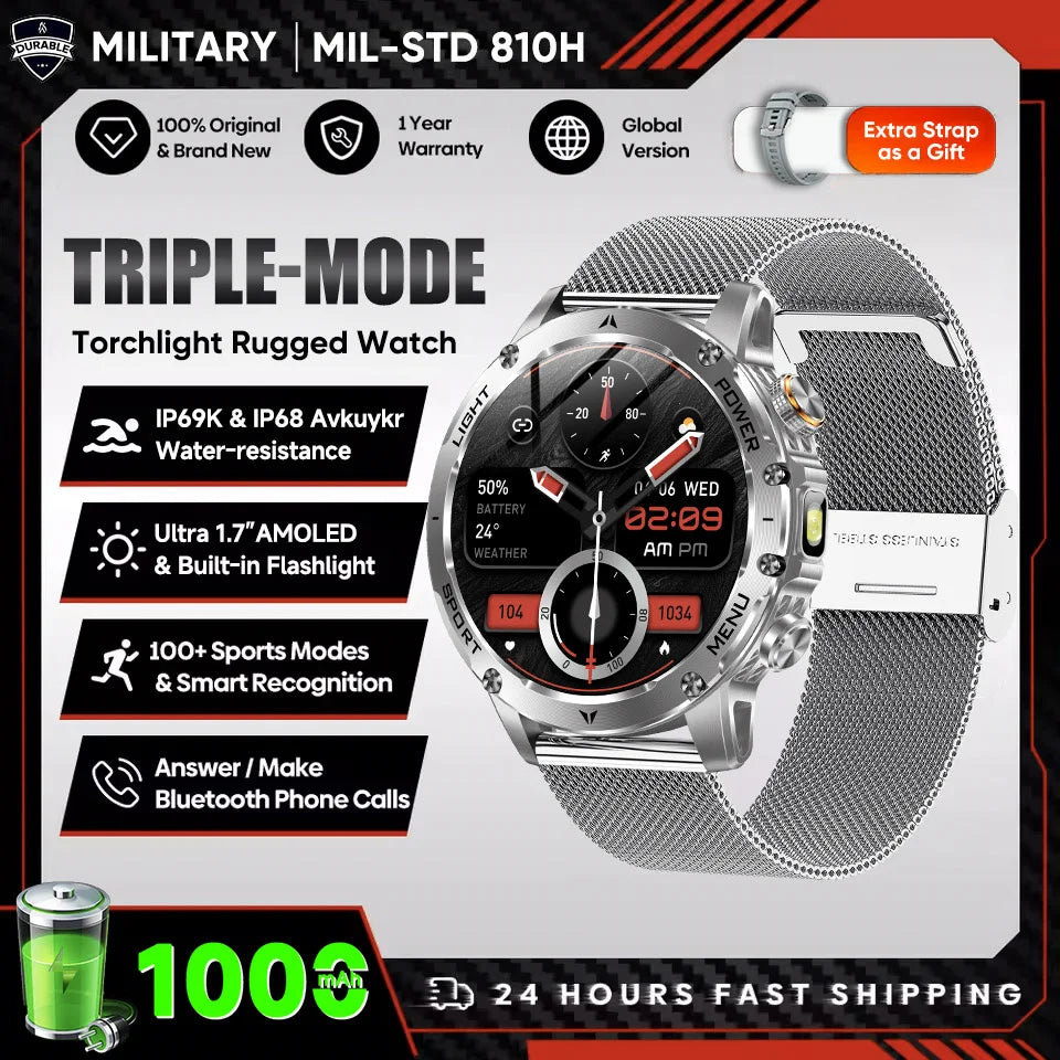 2025 Uomini Schermo AMOLED da 1,7 pollici Astuto Della Vigilanza 1000mAh Batteria Frequenza Cardiaca Chiamata Bluetooth NFC GPS Tracker Sport Fitness Orologi Nuovo