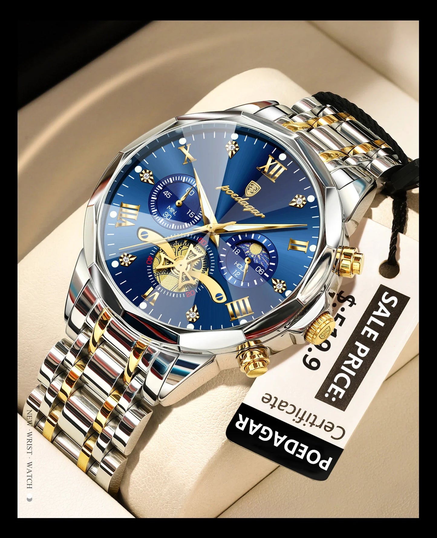 POEDAGAR Orologio da uomo di lusso Top originale impermeabile cronografo luminoso orologio da polso da uomo al quarzo in acciaio inossidabile orologi da uomo Reloj