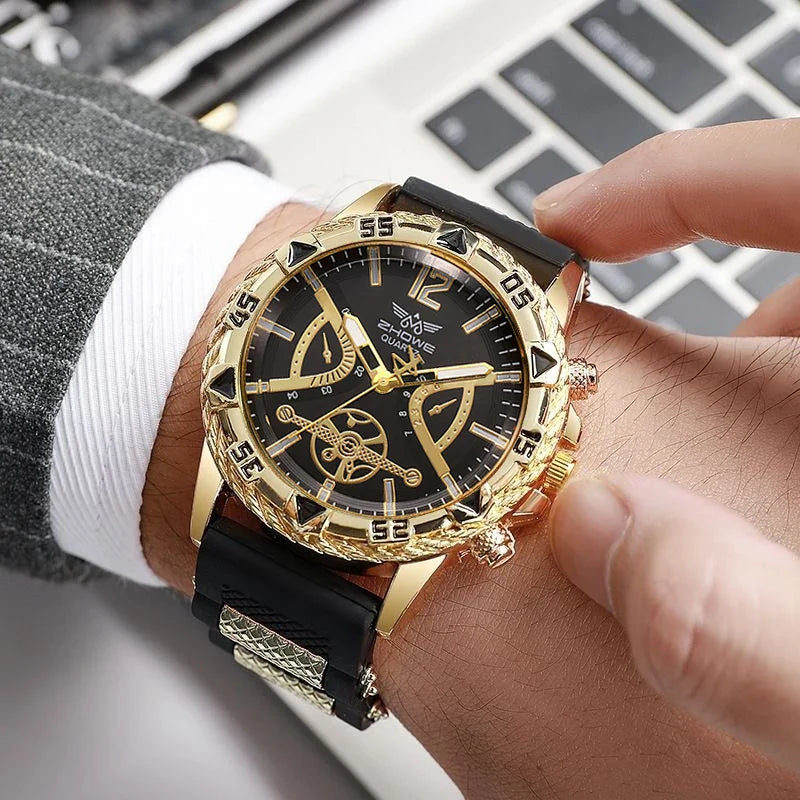 Set di 3 orologi sportivi da uomo alla moda, orologi da polso da uomo con quadrante grande e cinturino in silicone, Reloj Hombre (senza scatola)