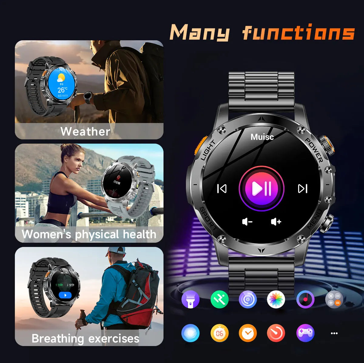 2025 Uomini Schermo AMOLED da 1,7 pollici Astuto Della Vigilanza 1000mAh Batteria Frequenza Cardiaca Chiamata Bluetooth NFC GPS Tracker Sport Fitness Orologi Nuovo