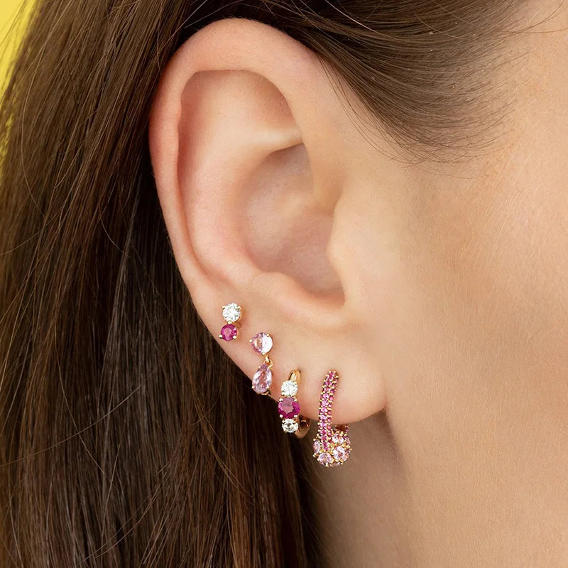 Lussuosa geometria 925 orecchio in argento sterling Ago rosa serie zircone orecchini a cerchio pendenti dolce moda regali di gioielli da sposa