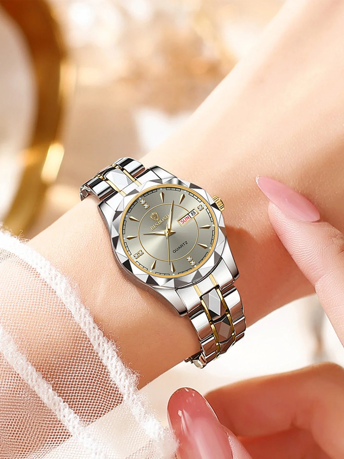 BINBONG Orologi da donna Orologio al quarzo da donna di moda di lusso Orologio da polso in acciaio inossidabile con data luminosa impermeabile Regalo per gli amanti della fidanzata