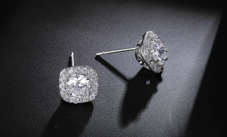ZAKOL Classic White Square CZ Orecchini Della Stud Per Le Donne Squisite Rotondo Cubic Zirconia Cristallo Orecchini Regalo