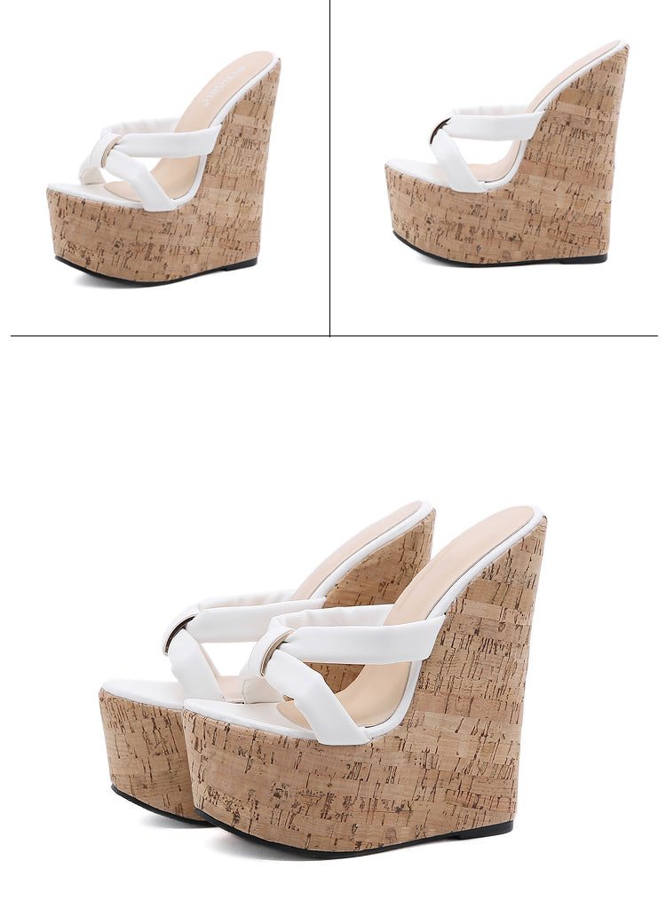 Aneikeh Wedges Heel Women Slippers Fashion Open Toe Platform Sandals Summer Super High Heels Female Party Shoes Size 35-42