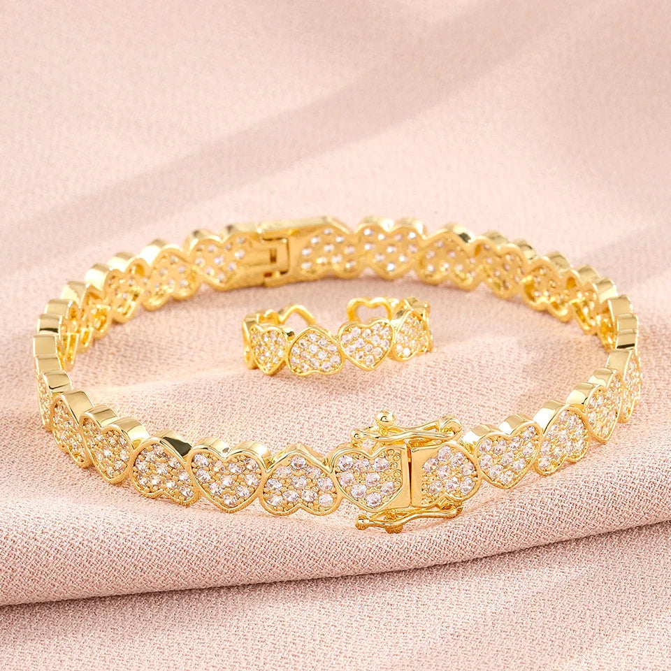 Set di Bracciale e Anello ZAKOL Hip Hop con Charm a Cuore in Zirconia Cubica per Uomo e Donna, Regalo di San Valentino per Coppie