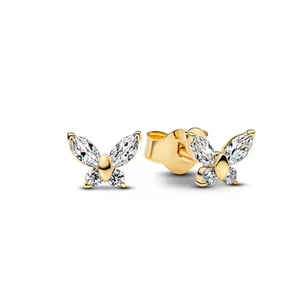 2025 Orecchini a cerchio in cristallo per le donne Orecchini gioielli Farfalla rosa Bule Moon Star Orecchini originali in argento sterling 925