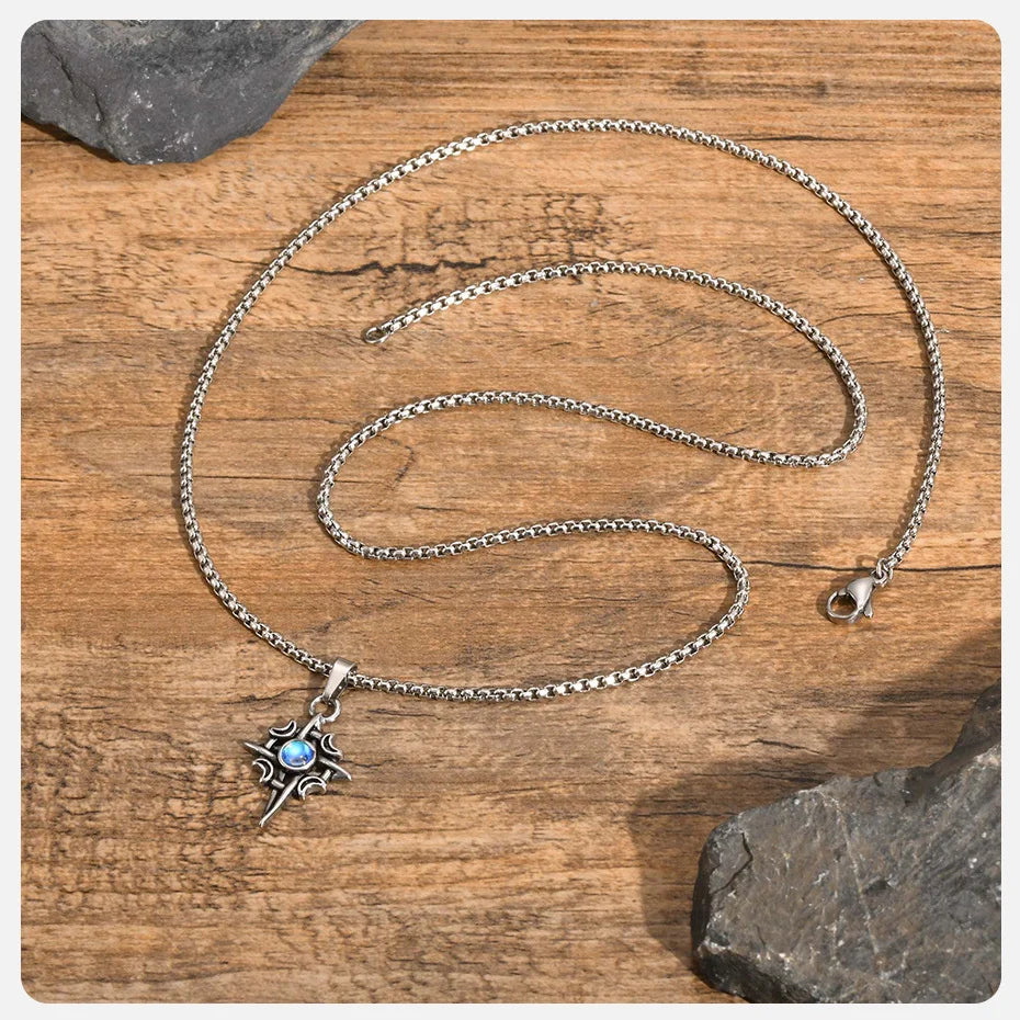 Vnox Witches Knot Moon Star Collane con ciondolo Orecchini per uomo Donna, set di gioielli con collare in pietra di luna con nodo celtico in acciaio inossidabile