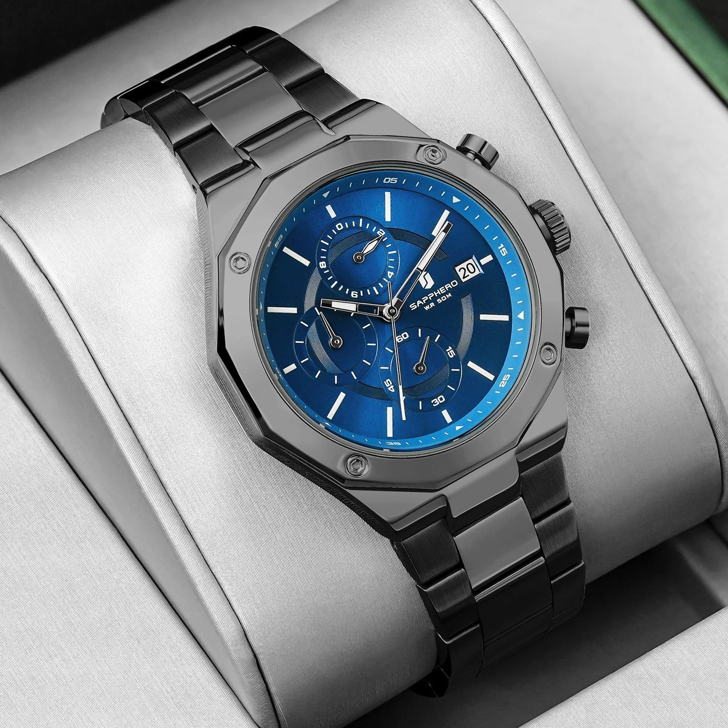 SAPHERO Orologio Cronografo Uomo al Quarzo 5ATM Impermeabile Acciaio Inox con Data, Regalo Perfetto per Padre, Marito, Fidanzato per Natale, Compleanno, San Valentino