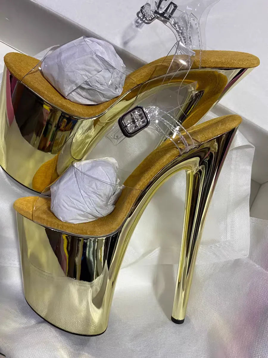 Glossy electroplated Cross dressing 8 inches high heel Stripper 20cm sandals  Clear Exotic Sexy platform pole Dance Sexy womens