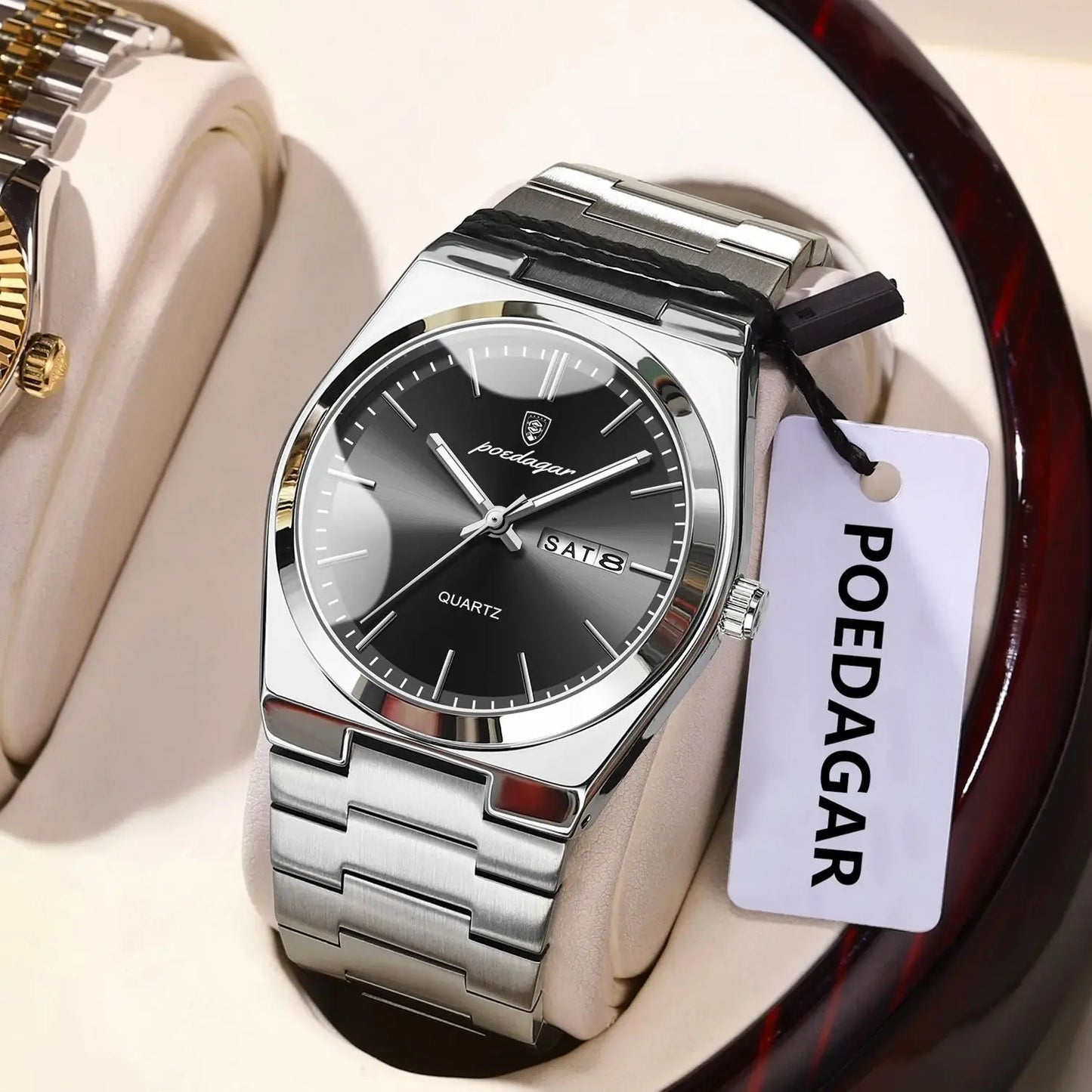 POEDAGAR Orologio da polso al quarzo da uomo di lusso Impermeabile luminoso Data Settimana Orologio da uomo Orologi da uomo d'affari in acciaio inossidabile