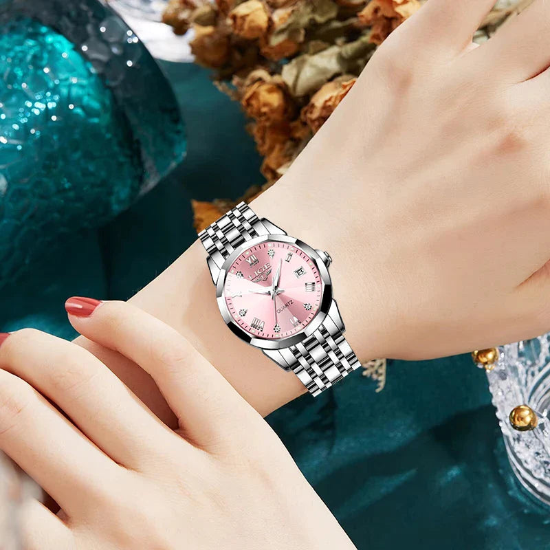 LIGE Elegante Orologio da Polso da Donna Ultrasottile in Stile Nordico Semplice con Movimento al Quarzo, Bracciale in Acciaio Inossidabile alla Moda