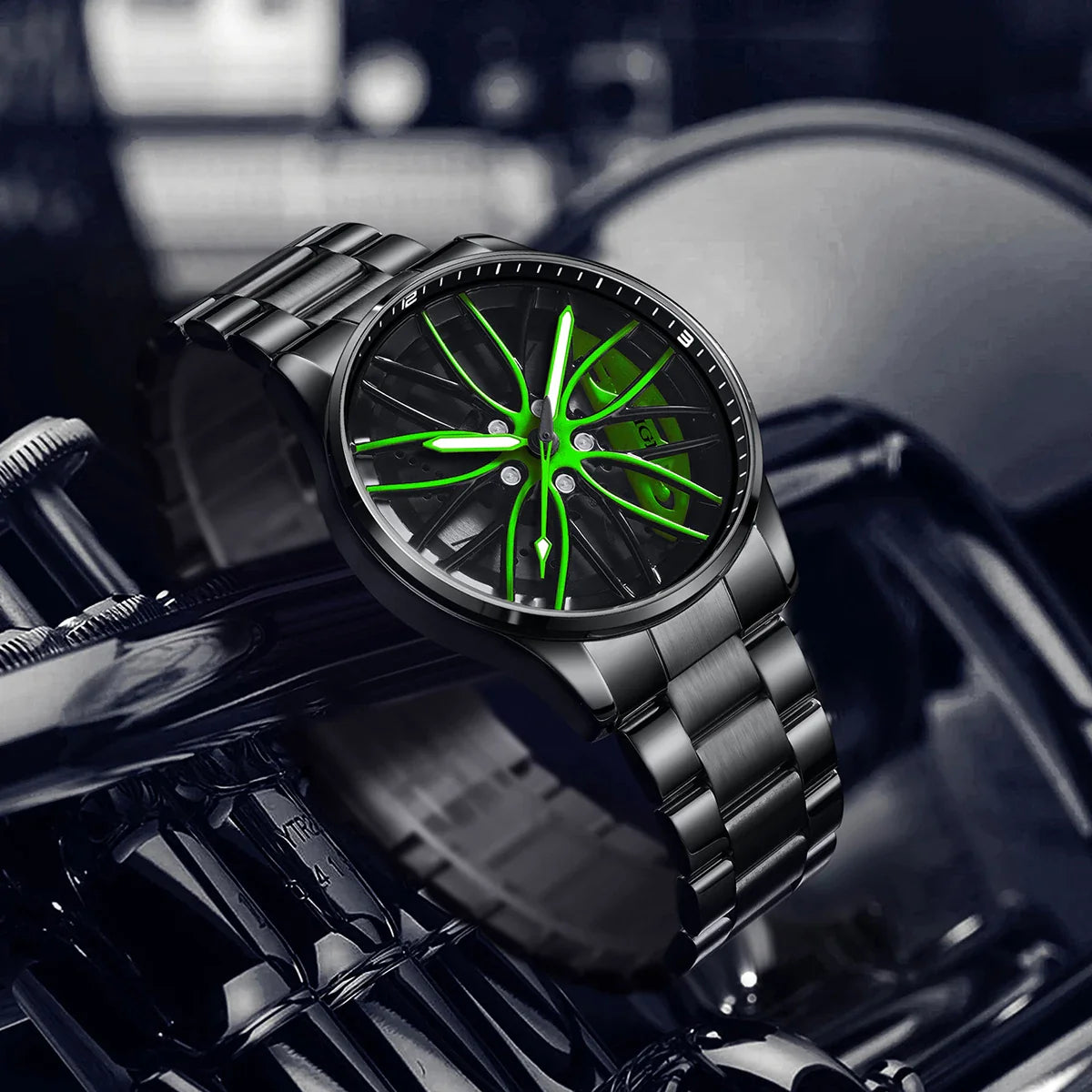 Orologio da Uomo LIGE di Lusso al Quarzo, Sportivo, Impermeabile, in Acciaio Inossidabile, Luminoso, con Quadrante a Forma di Ruota d'Auto, Elegante Orologio da Uomo per Affari