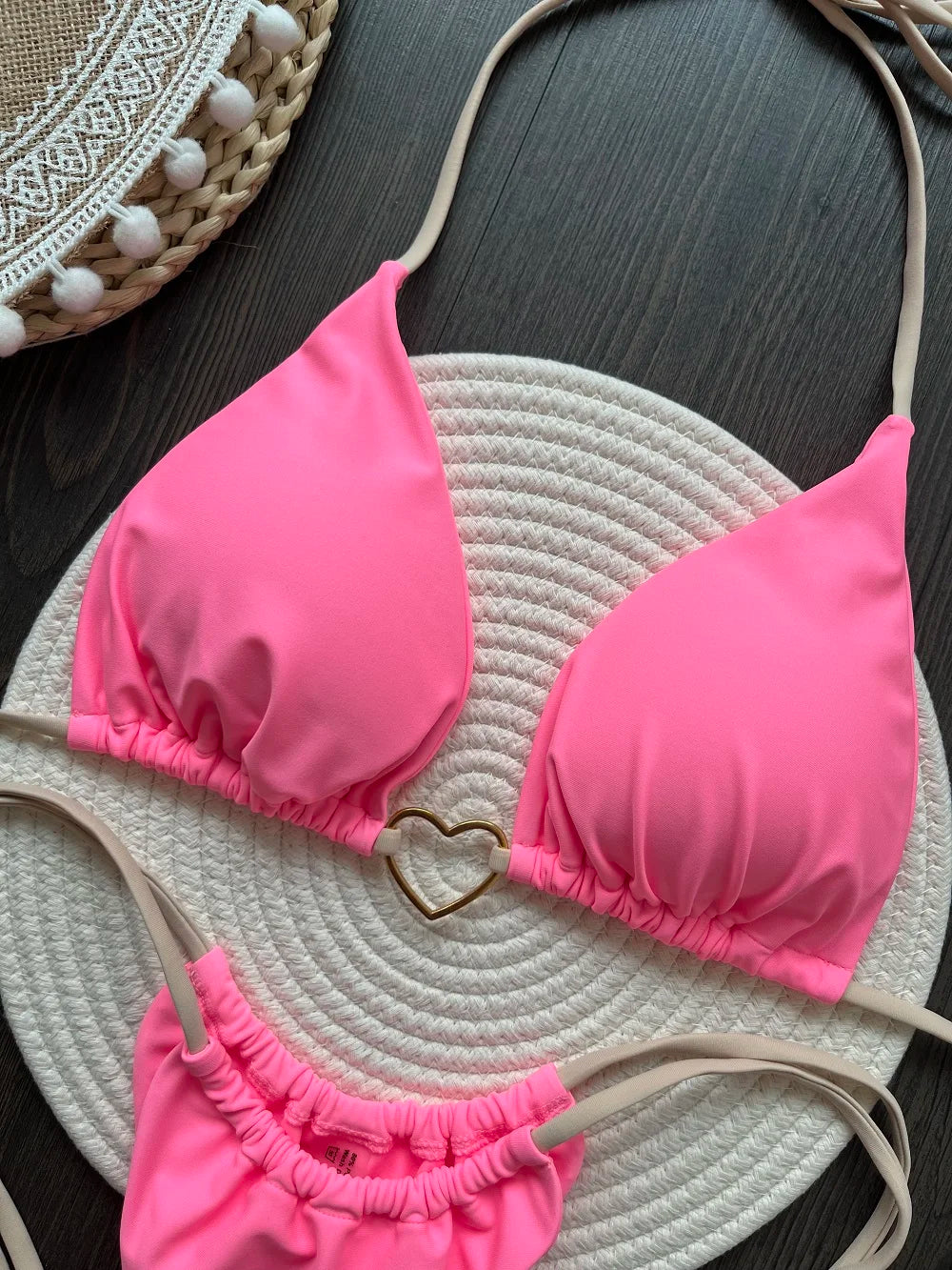 Costume da bagno bikini sexy da donna a tinta unita, due pezzi, rosso