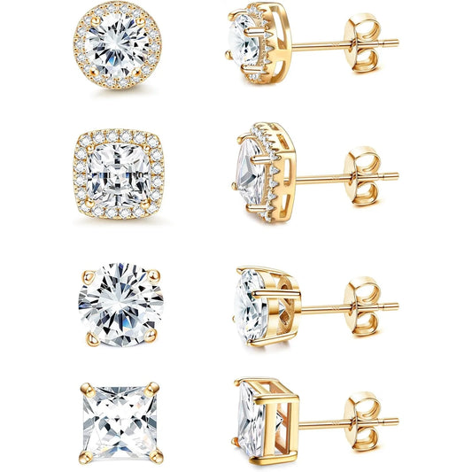 Drperfect Orecchini in argento con zirconi cubici per donna Uomo Orecchini a bottone delicati ipoallergenici placcati in oro 14 carati