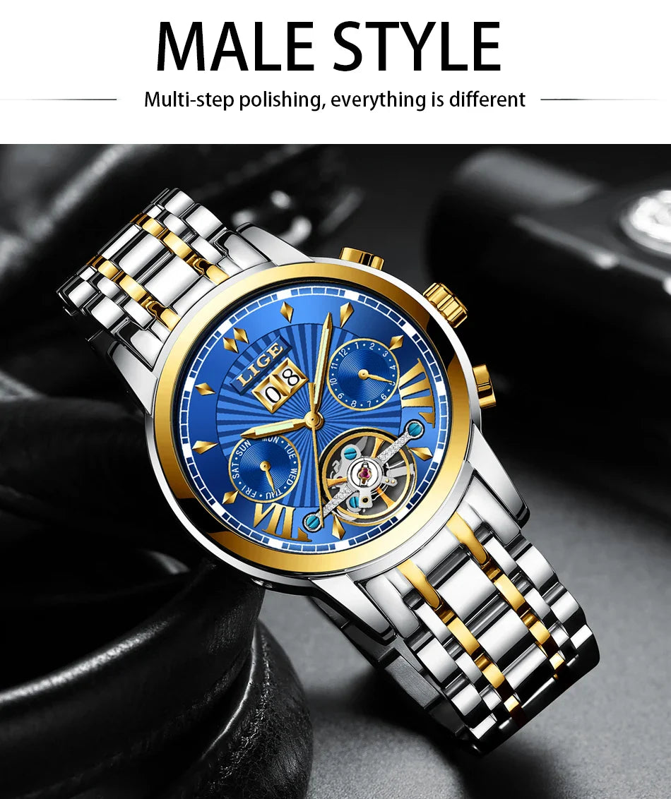 Orologi da Polso Meccanici Automatici LIGE 2026 per Uomo, Marca di Lusso, Orologio da Uomo con Tourbillon, Moda Business, Impermeabile