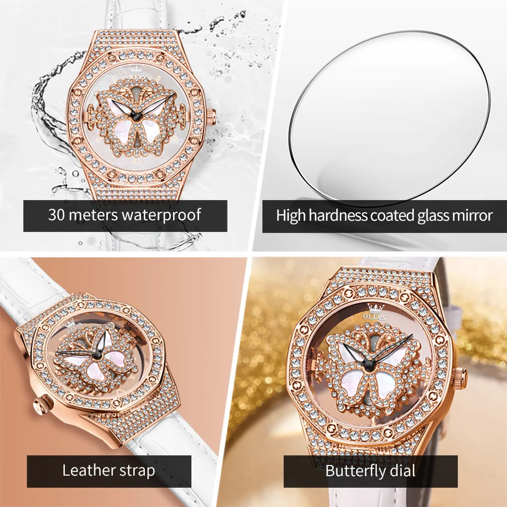 OLEVS 9996 Orologio Elegante di Lusso da Donna, Orologio al Quarzo Scheletrato, Impermeabile, con Quadrante Luminoso e Diamanti, Regalo Originale