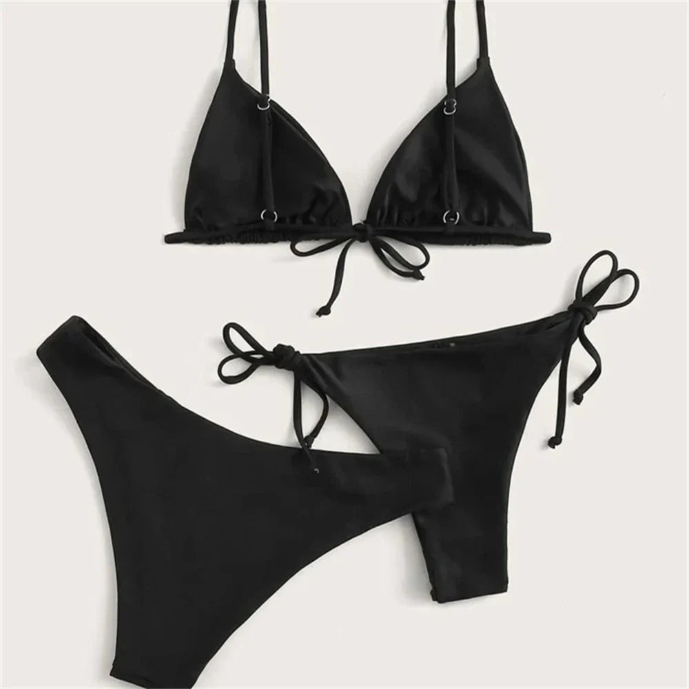Bikini nero Costume da bagno estremo Triangolo Costumi da bagno sexy String 3 pezzi Bikini Set Costume da bagno donna Beach Tangas Biquinis Feminino