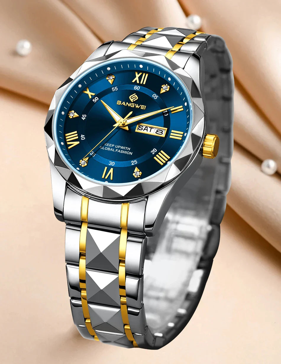 BANGWEI Orologio da donna elegante e lussuoso al quarzo, orologio da polso classico e semplice in acciaio inossidabile, con data automatica, impermeabile, con diamanti