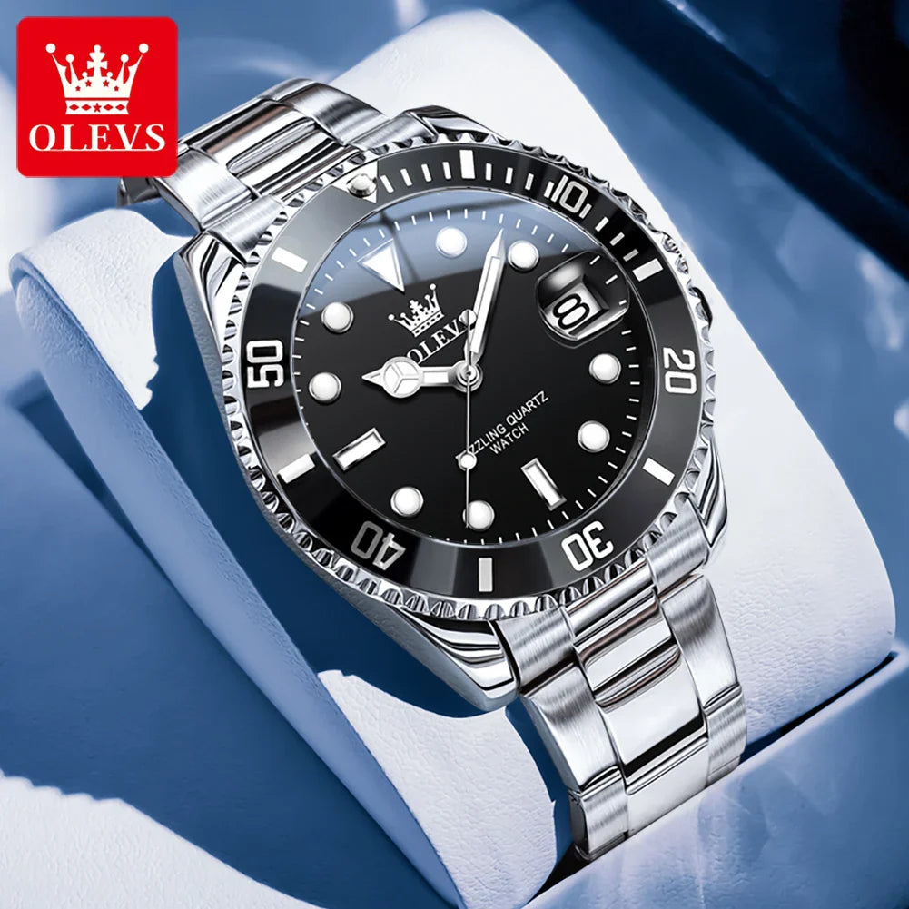 OLEVS Orologi da uomo Trend Luxury Cinturino in acciaio pregiato Grande data Orologio da polso al quarzo di marca originale per uomo Impermeabile luminoso 5885 Nuovo
