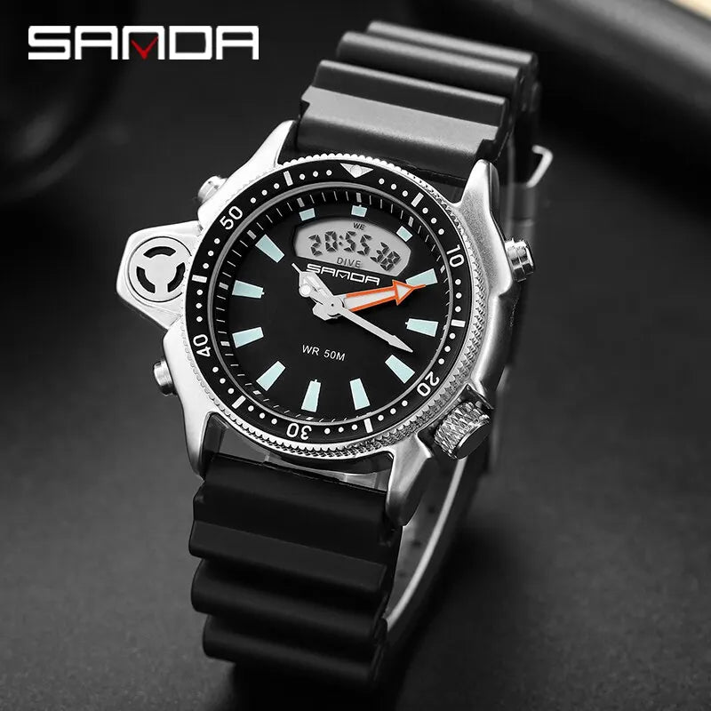 SANDA Sport orologio digitale al quarzo da uomo orologi subacquei creativi orologio da uomo con allarme impermeabile orologio con doppio Display Relogio Masculino