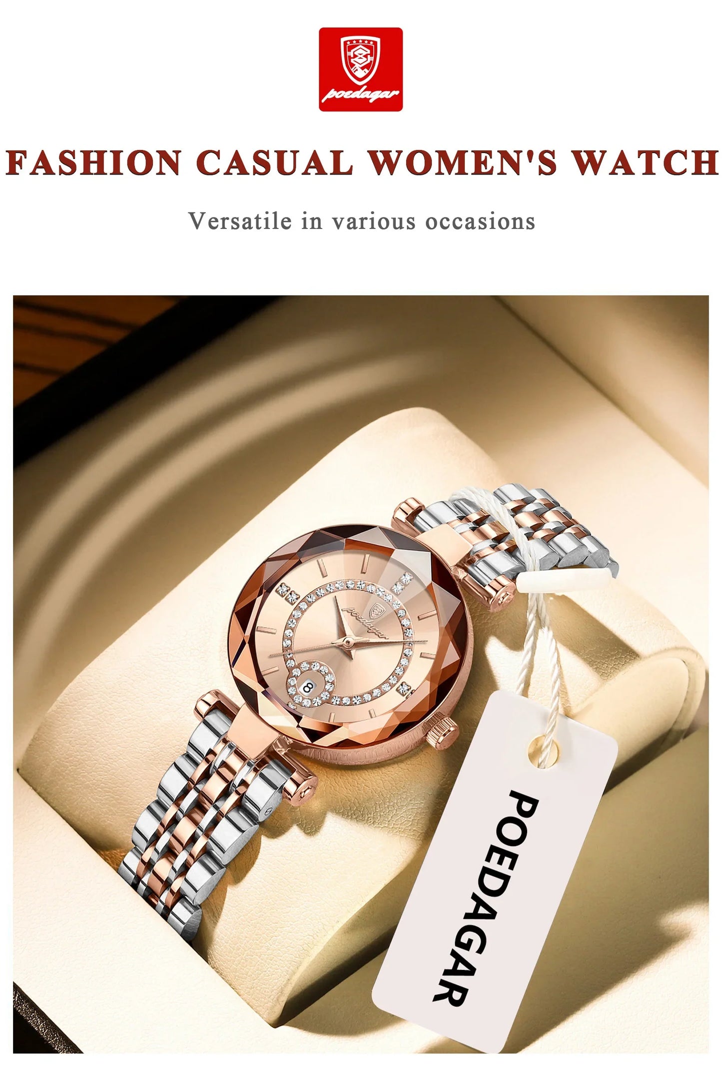 POEDAGAR Orologio da polso originale alla moda per donna Orologio da donna al quarzo con data in acciaio inossidabile impermeabile Orologi da donna casual di lusso