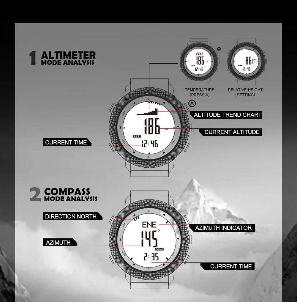 NORTH EDGE APACHE-46 Orologio digitale da uomo Sport all'aria aperta Corsa Nuoto Orologi sportivi all'aria aperta Altimetro Barometro Bussola WR50M