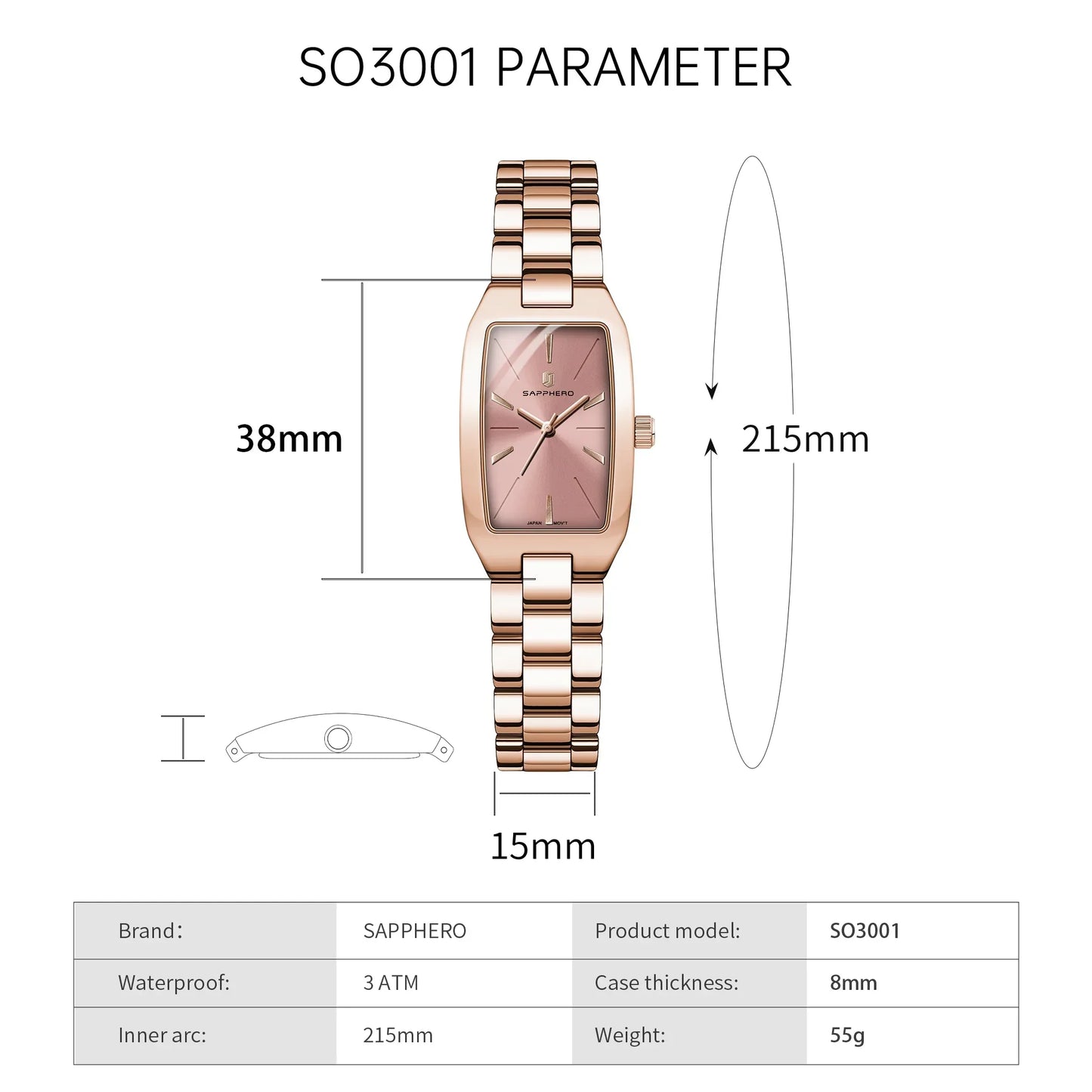 SAPPHEROLuxury Orologio da donna Cinturino in acciaio inossidabile Orologio impermeabile Quadrante ultrasottile Orologio da donna semplice alla moda Orologio accurato