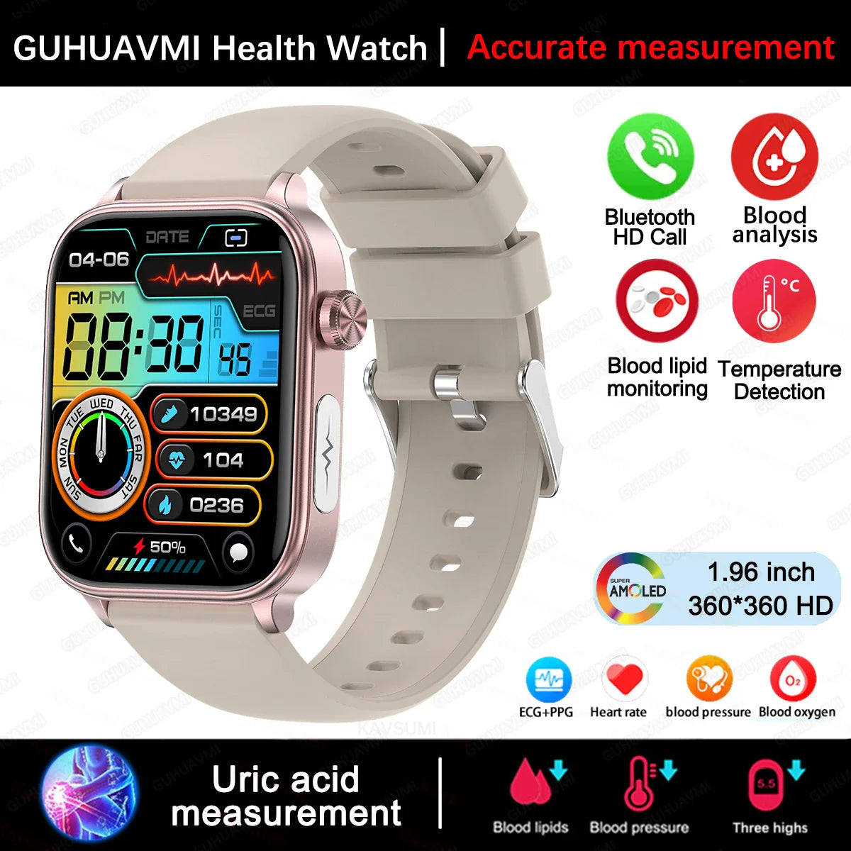 Nuovo 2025 Smartwatch per XIAOM1 con ECG+PPG, Monitoraggio Grasso Sanguigno e Acido Urico, Frequenza Cardiaca, Pressione Sanguigna, Chiamate Bluetooth per Uomini e Donne