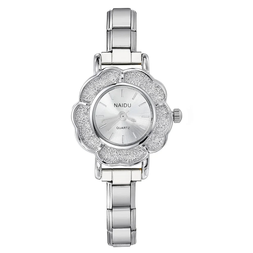 Orologi al quarzo da donna con intarsio floreale in zirconio, design chic di lusso, cinturino in acciaio inossidabile, regalo di compleanno per lei