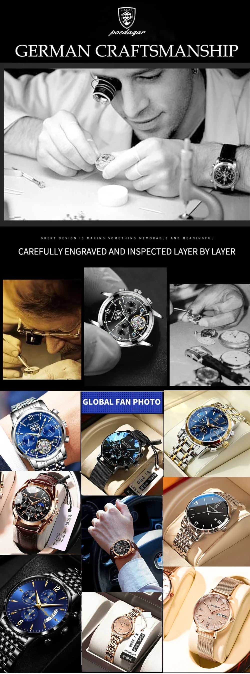 POEDAGAR Orologio da uomo di lusso Top originale impermeabile cronografo luminoso orologio da polso da uomo al quarzo in acciaio inossidabile orologi da uomo Reloj