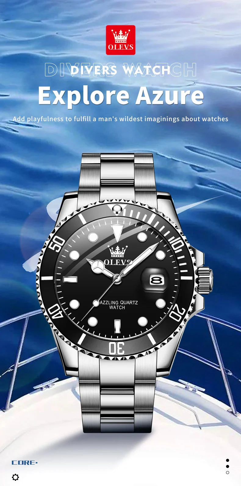 OLEVS Orologi da uomo Trend Luxury Cinturino in acciaio pregiato Grande data Orologio da polso al quarzo di marca originale per uomo Impermeabile luminoso 5885 Nuovo