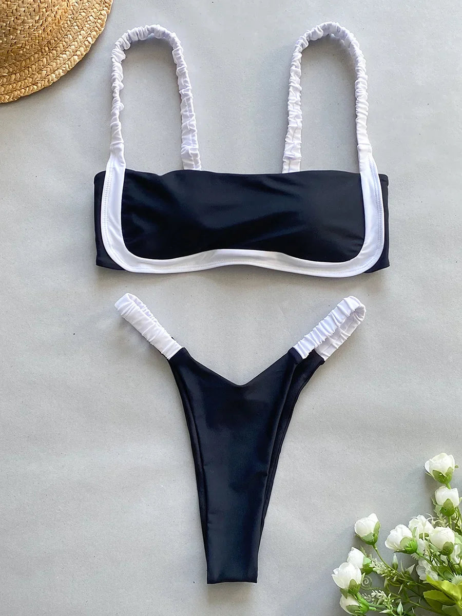 Splicing Micro Perizoma Bikini Donna Costumi da bagno a fascia Costume da bagno femminile Bikini a due pezzi Costume da bagno con taglio alto Swim Lady