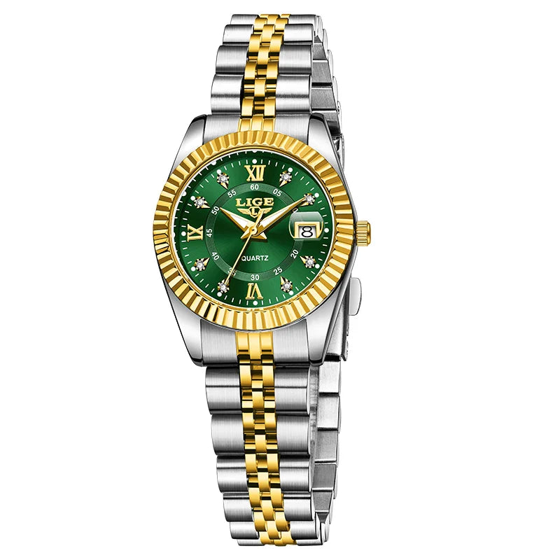 Orologio da Polso LIGE di Lusso con Strass per Donna, Cinturino in Acciaio Inossidabile, Movimento al Quarzo, Regalo, Reloj Mujer