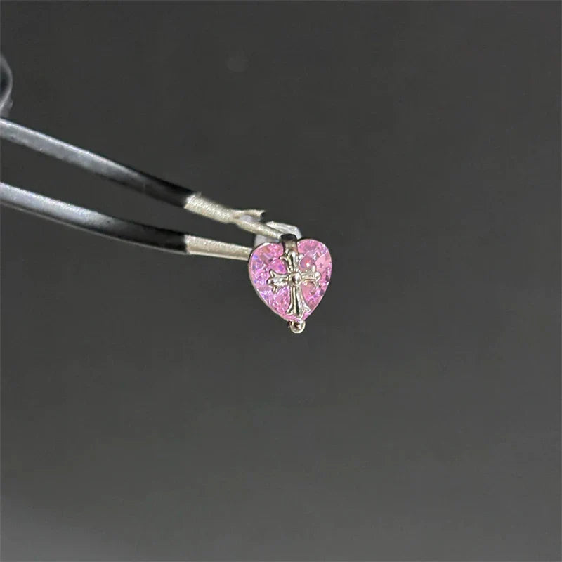 New Fashion Love Wings Cross Acciaio inossidabile Osso dell'orecchio Chiodo Zircone lucido Orecchino con filo alla moda per le donne Accessorio per piercing al corpo