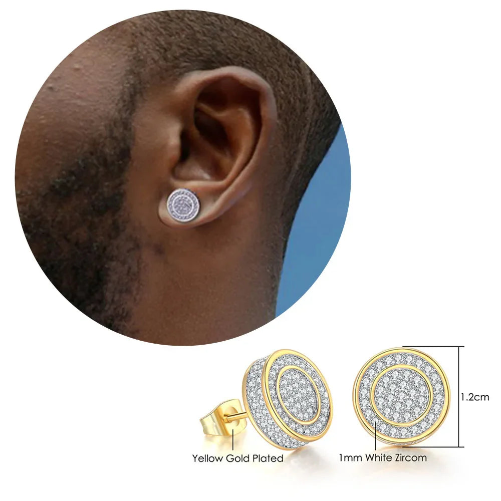 Rock Hip Hop ghiacciato orecchino a perno per uomo uomo Set completo zircone oro Piercing accessori per l'orecchio Punk Hippie Trend gioielli Dropship