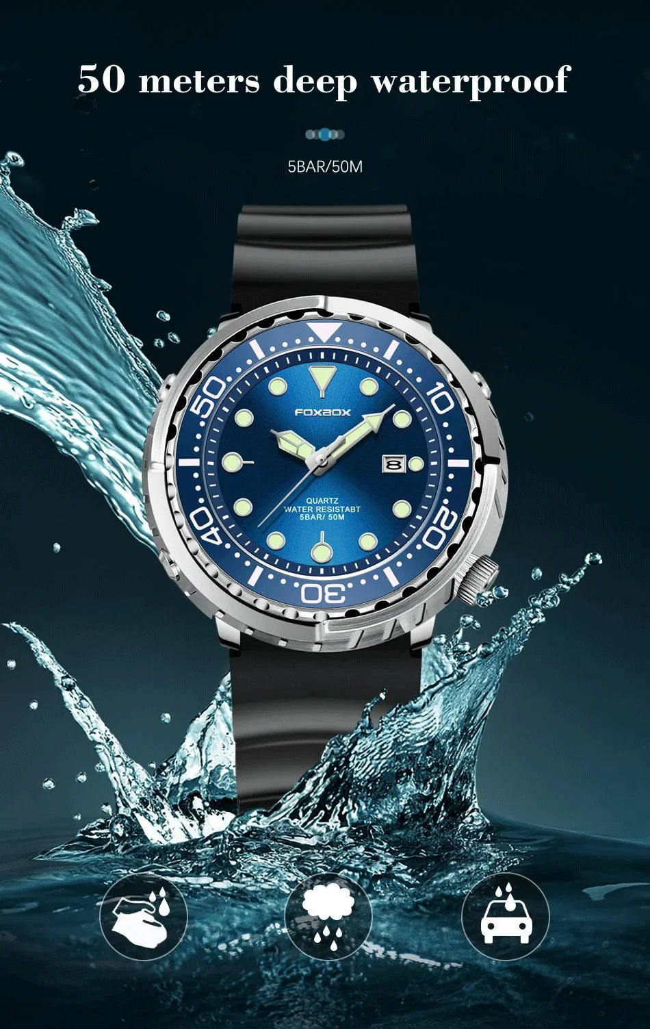 FOXBOX Top Brand Fashion Diver Watch Men 50ATM Waterproof Date Clock orologi sportivi orologio da polso al quarzo da uomo Relogio Masculino