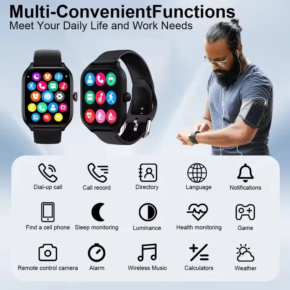 Smartwatch 2025 per Android e iOS, Schermo a Colori da 2,01 Pollici, Risposta alle Chiamate Bluetooth, Orologio Fitness Tracker per Donne e Uomini