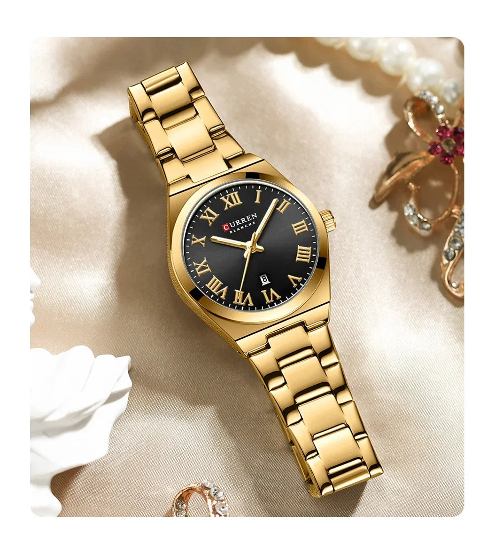 CURREN Orologio da donna, Orologi da donna, Orologi da donna, Abito alla moda impermeabile Bracciale in acciaio inossidabile Orologi analogici Data