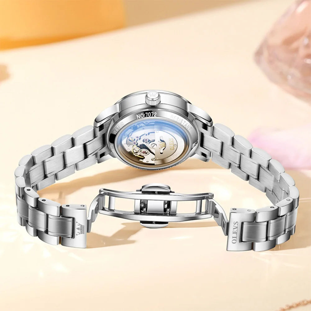 OLEVS Orologio di lusso di alta qualità per donna Orologio meccanico automatico da donna impermeabile in acciaio inossidabile Orologi da donna eleganti