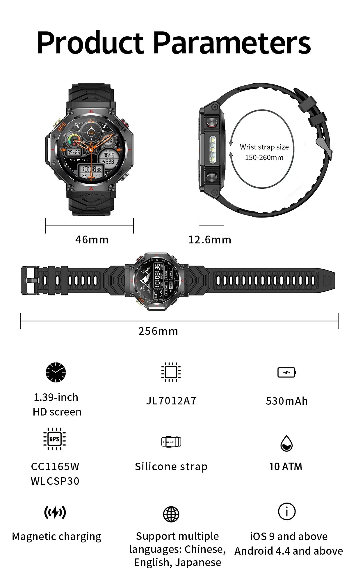 T-Rex 3 Grado Ultra Militare GPS Astuto Della Vigilanza 10ATM Bussola Impermeabile Altimetro Barometrico AMOLED Uomini HD Chiamata Sport Smartwatch