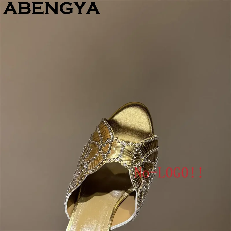 2026 Summer Trendy New Shiny Fish Mouth Toe Sexy Stiletto Sandals Woman Quality Sequined Thin High Heel Slippers for Women Shoes
