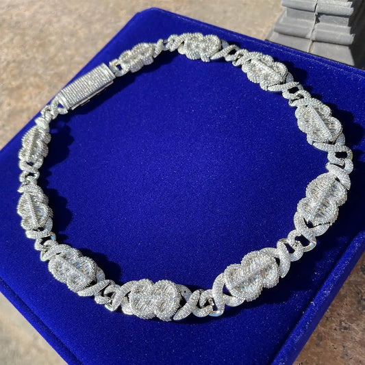 Set Gioielli Hip Hop da Uomo/Ragazzo Iced Out Bling 2026 Nuovo Design: Collana e Bracciale con Catena Cuban Link a Moneta Infinita/Dollaro