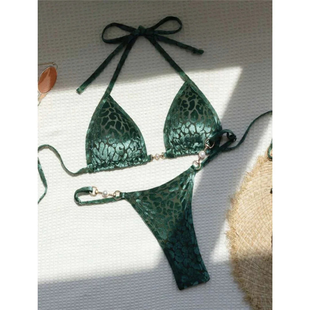 S-XL Leopard Halter Mini Micro Perizoma Bikini Donna Costumi da bagno Costume da bagno femminile Bikini a due pezzi Bagnante Costume da bagno Swim V5207